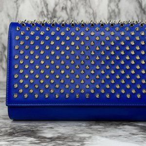 Authentic Christian Louboutin Paloma Clutch Leather Purse Leather Spikes. Blue